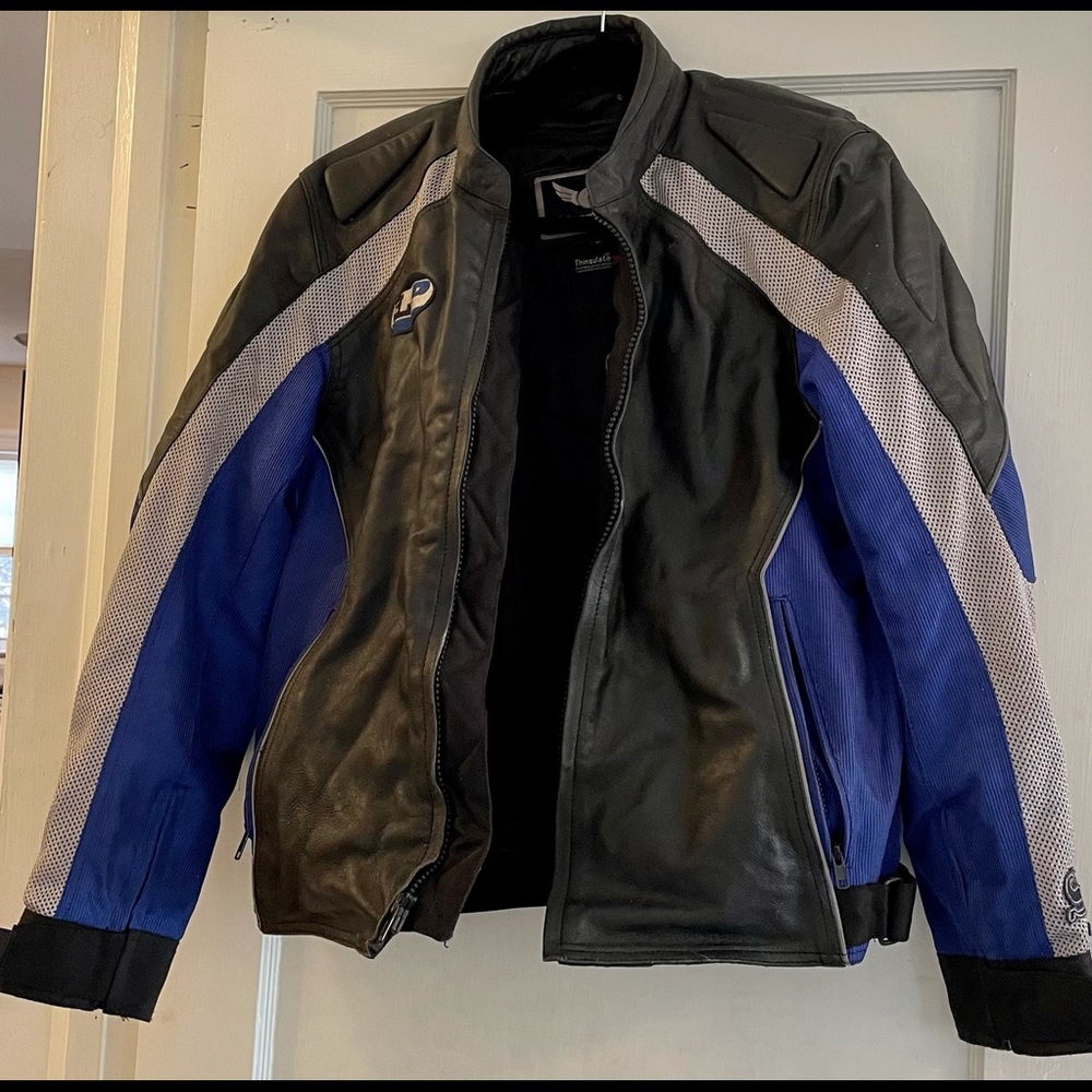 Street Legal Performance Medium Leather Black & Blue Padded Motorcycle Jacket